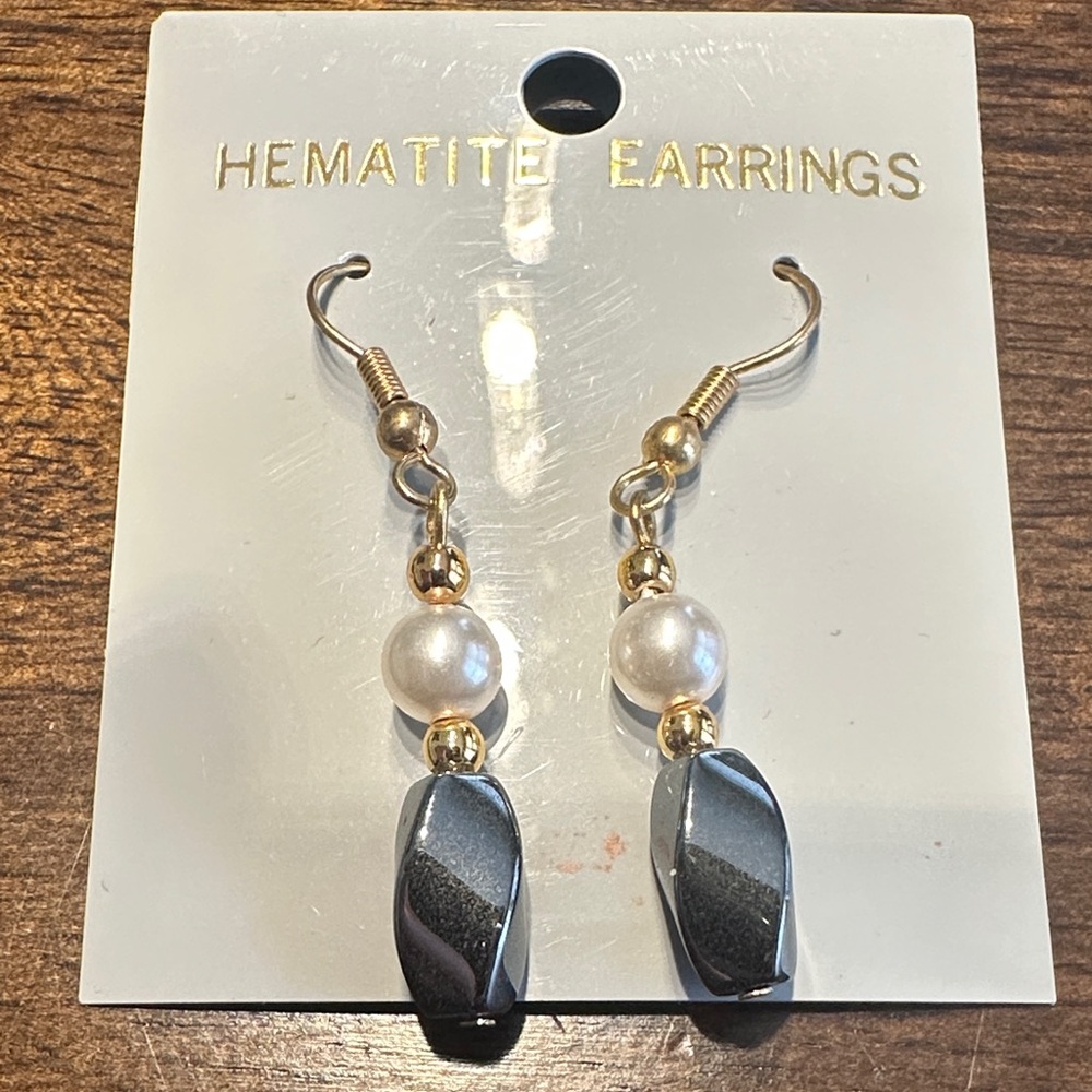 Hematite and Pearl Earrings